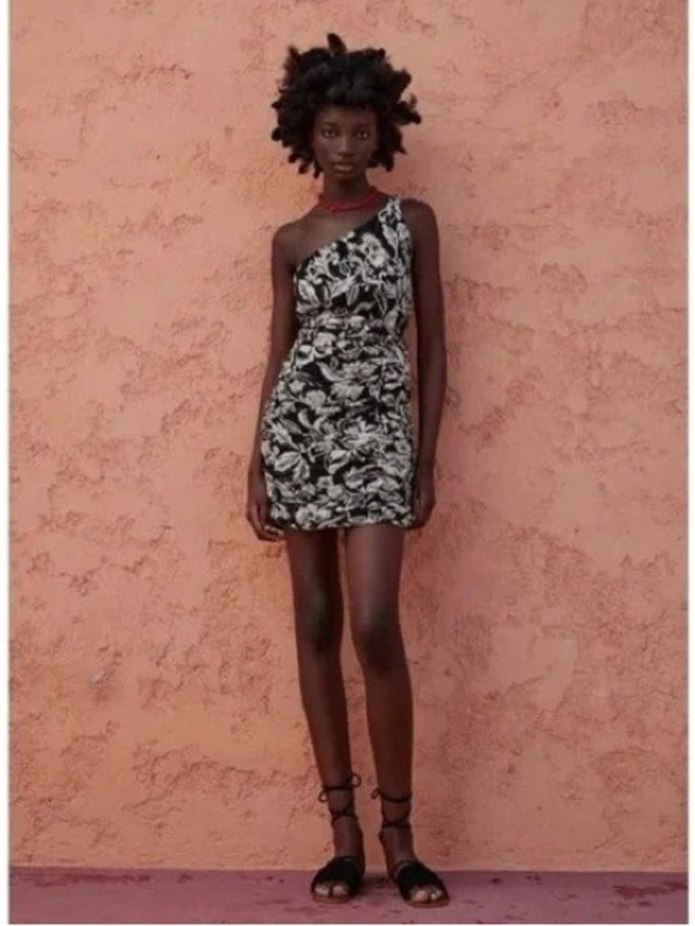 ZARA Printed One-Shoulder Dress - Picture 4 of 6